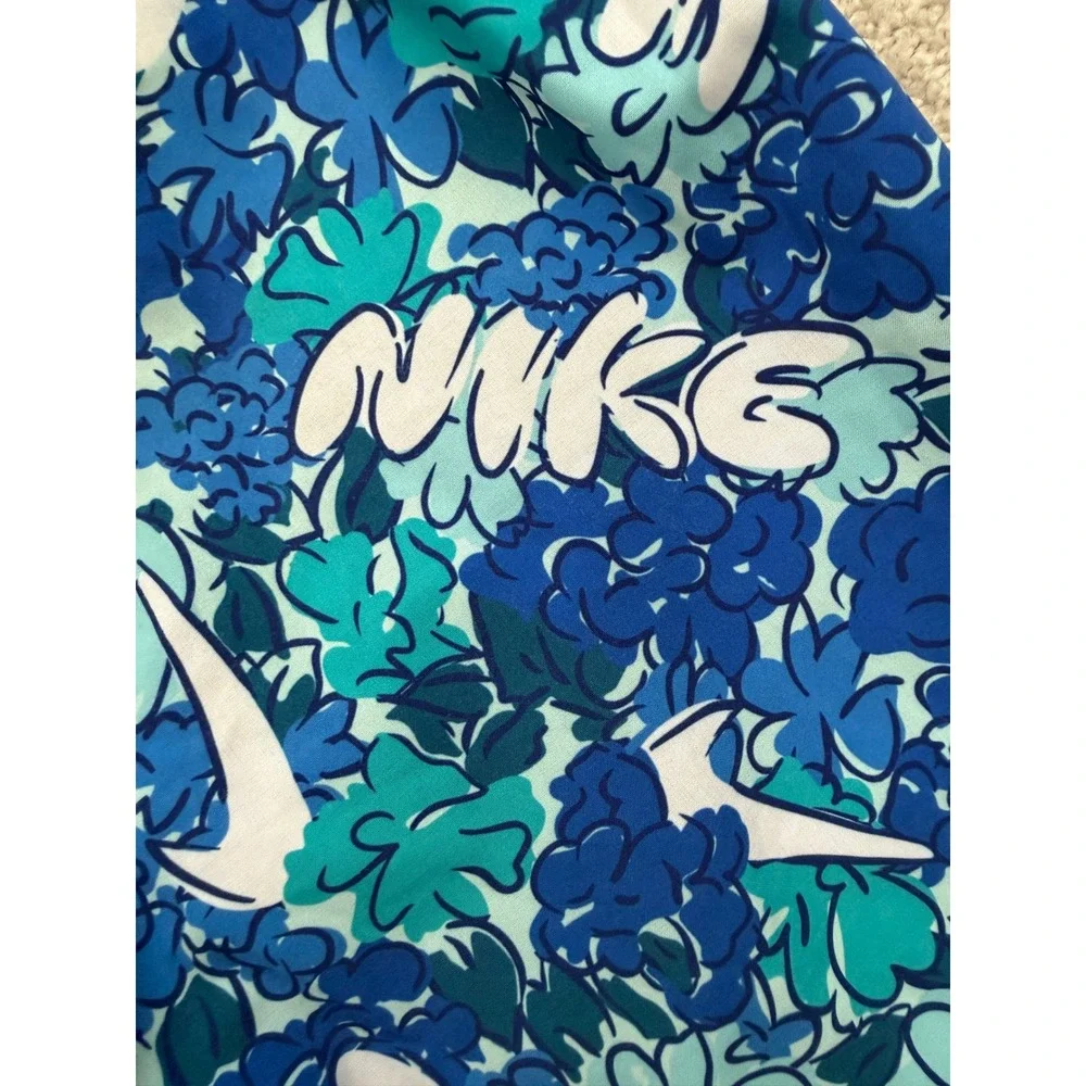 Nike Boys Blue Floral Swoosh Swim Trunks Board Shorts Size Large L